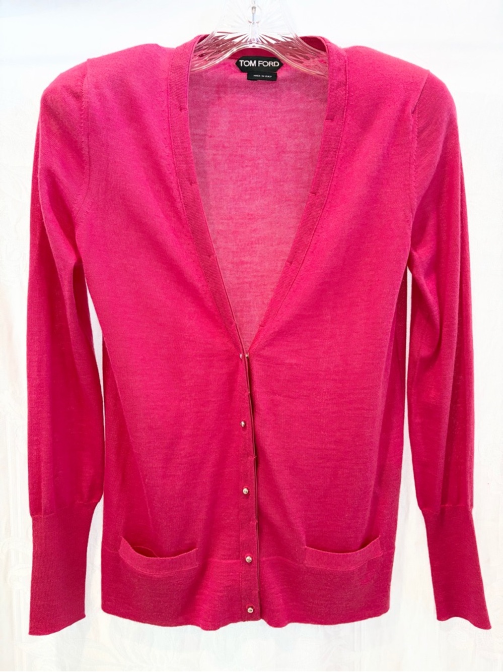 TOM FORD Raspberry Pink Cashmere Silk Blend Lightweight Cardigan S $1600